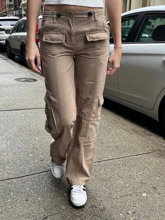 Brandy Melville Pants - Brandy Melville Kim Cargo Pants Khaki Tan Drawcord Pocket Small Y2K Utility
